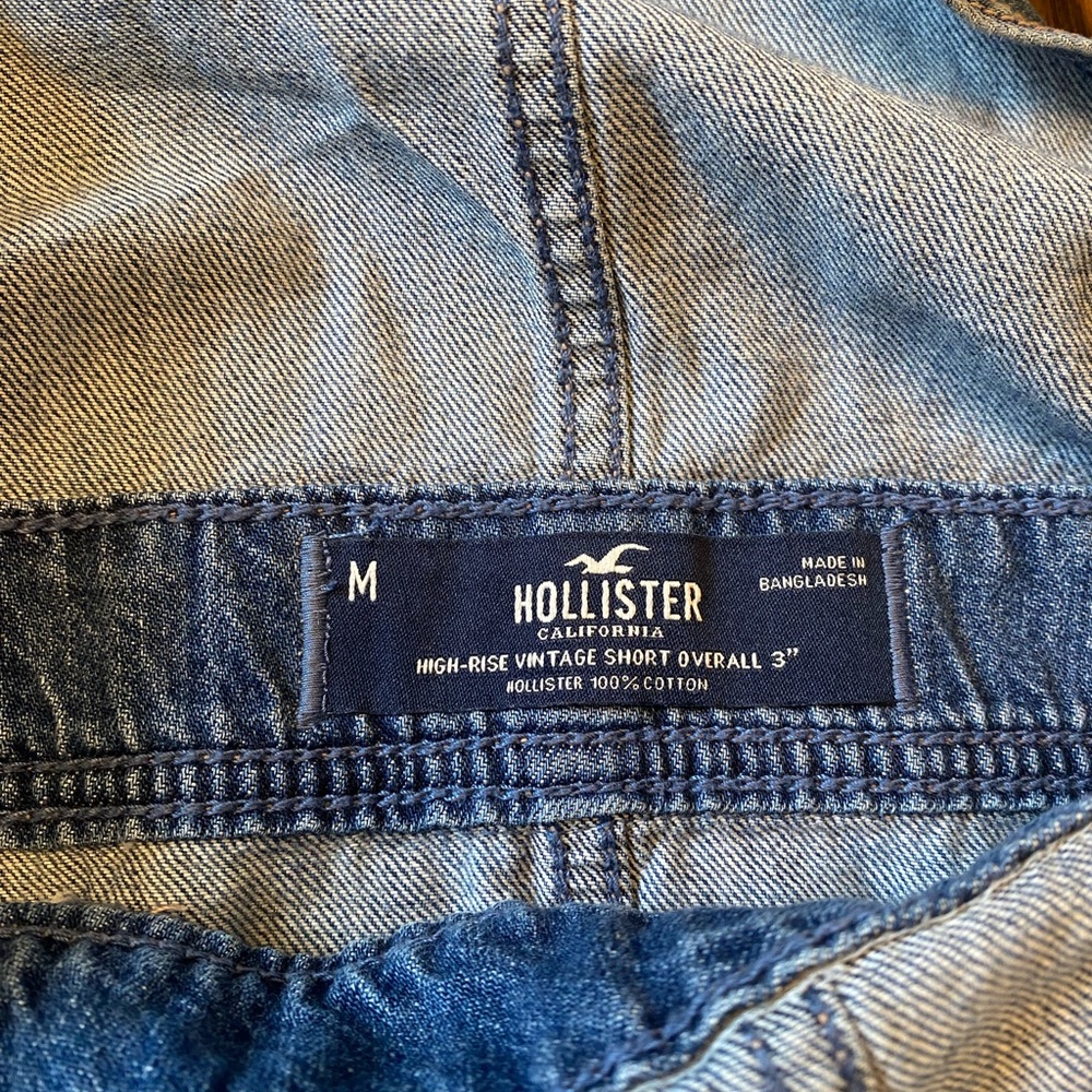Hollister High Rise Vintage Wash Short Overalls Denim Jean Size M Bib Shorts - Picture 10 of 10